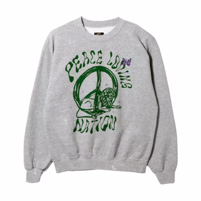 Needles Butterfly Logo Crewneck Sweatshirt Unisex Gray OT2016A