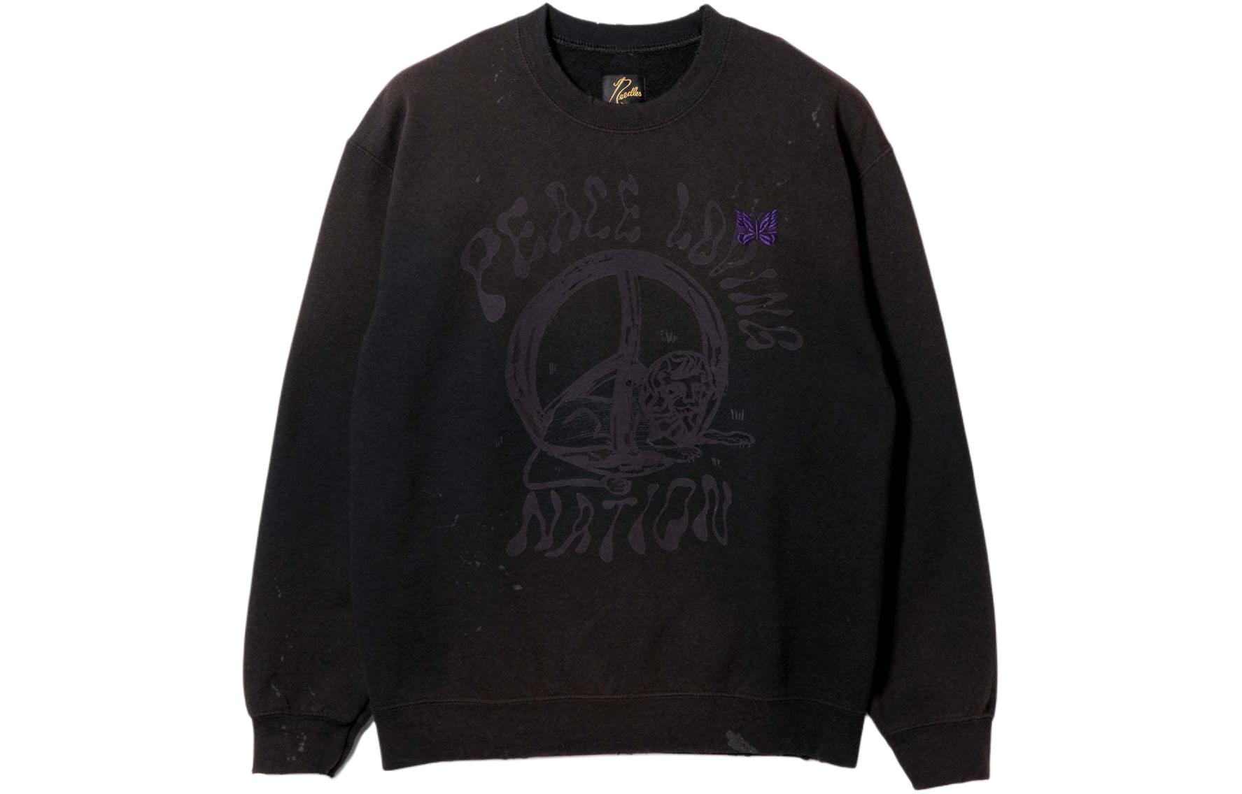 Needles Butterfly Logo Print Crewneck Sweatshirt Unisex Black OT2016B