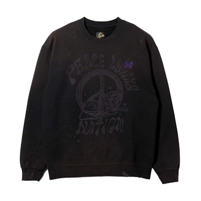 Needles Butterfly Logo Print Crewneck Sweatshirt Unisex Black OT2016B