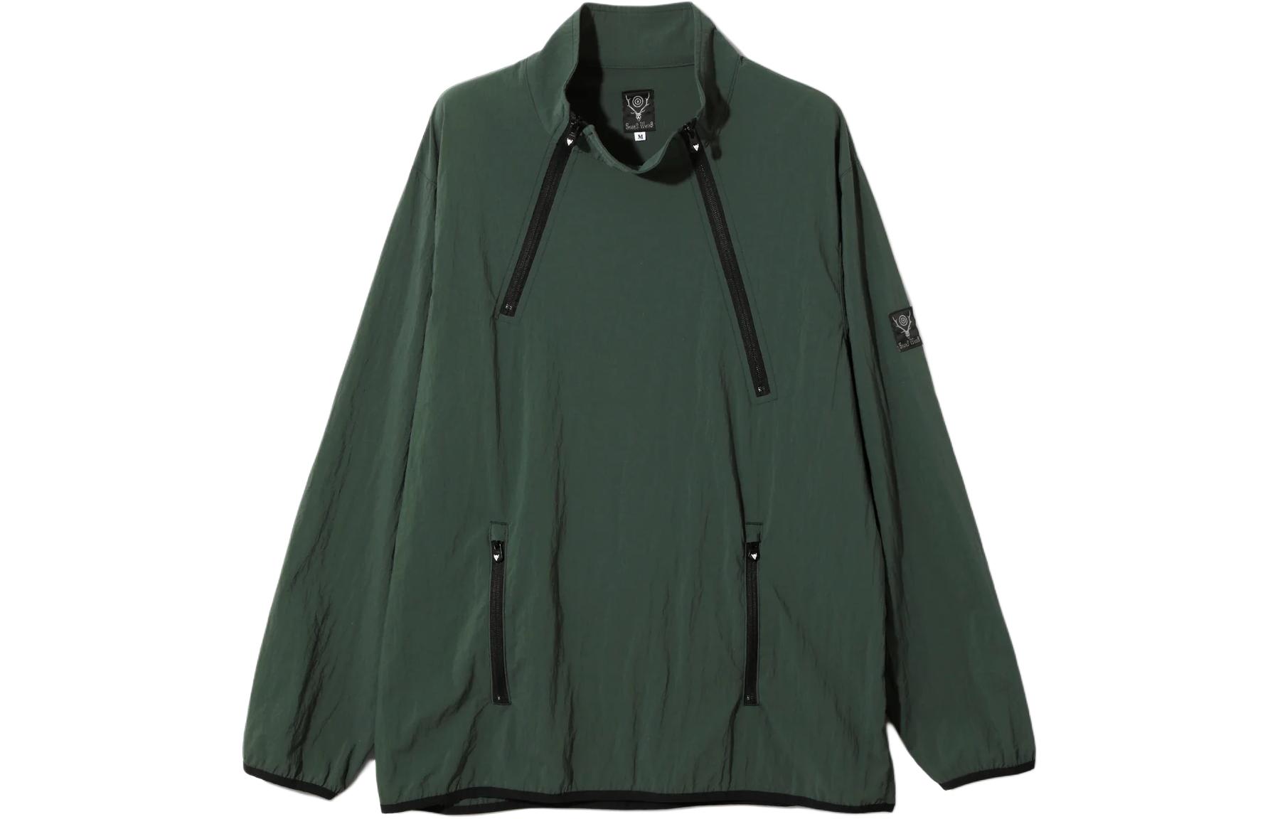 Needles Collapsible Stand Collar Pullover Jacket Unisex Green OT105C