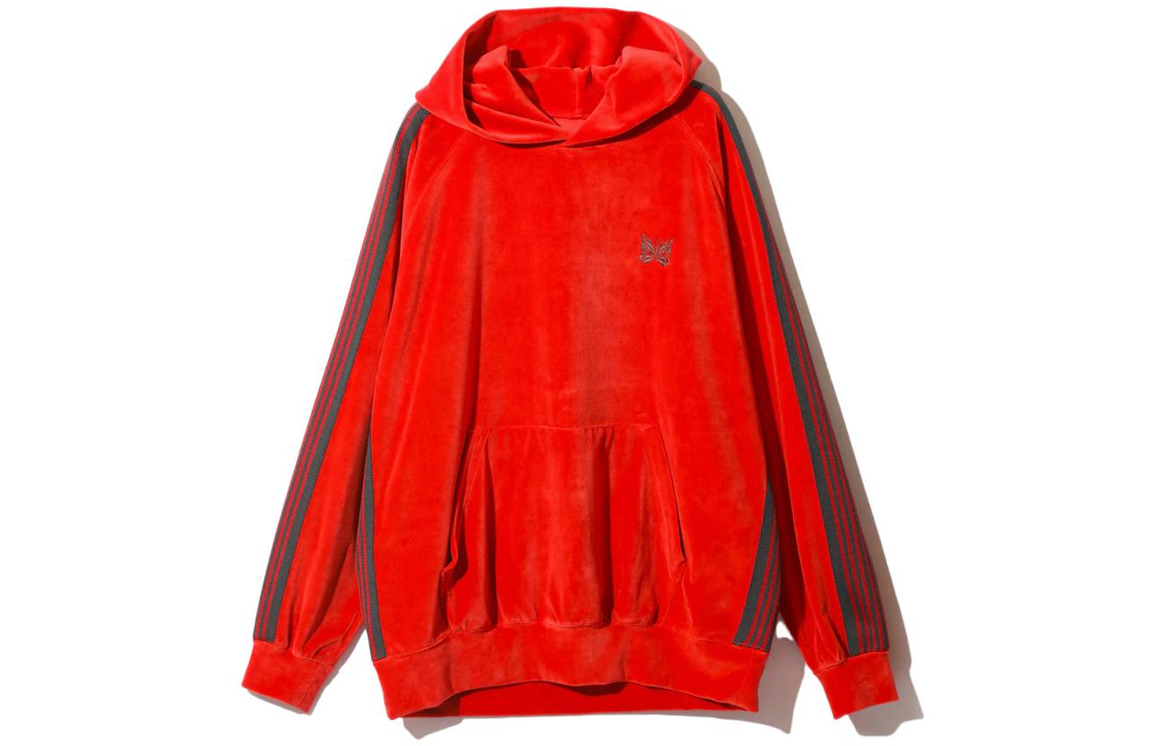 Needles Colorblock Letter Print Hoodie Red Mens Long Sleeve Pullover Sweater NS252ARED