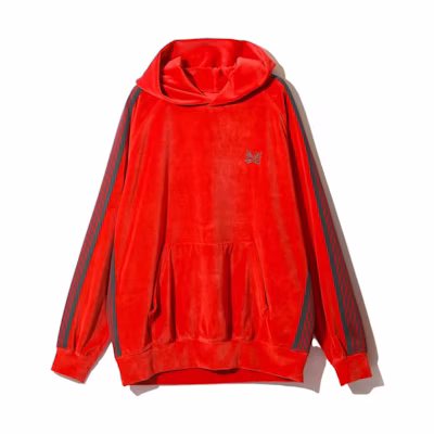 Needles Colorblock Letter Print Hoodie Red Mens Long Sleeve Pullover Sweater NS252ARED