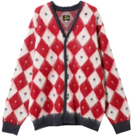 needles-diamond-pattern-v-neck-cardigan-unisex-red-long-sleeve-knit-sweater-ns-280