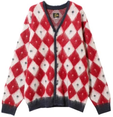 Needles 鑽石圖案V領開衫 男女紅色長袖針織毛衣 NS280 Order Needles 鑽石圖案V領開衫 男女紅色長袖針織毛衣 NS280