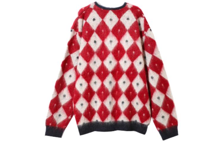 Lookbook Needles 鑽石圖案V領開衫 男女紅色長袖針織毛衣 NS280