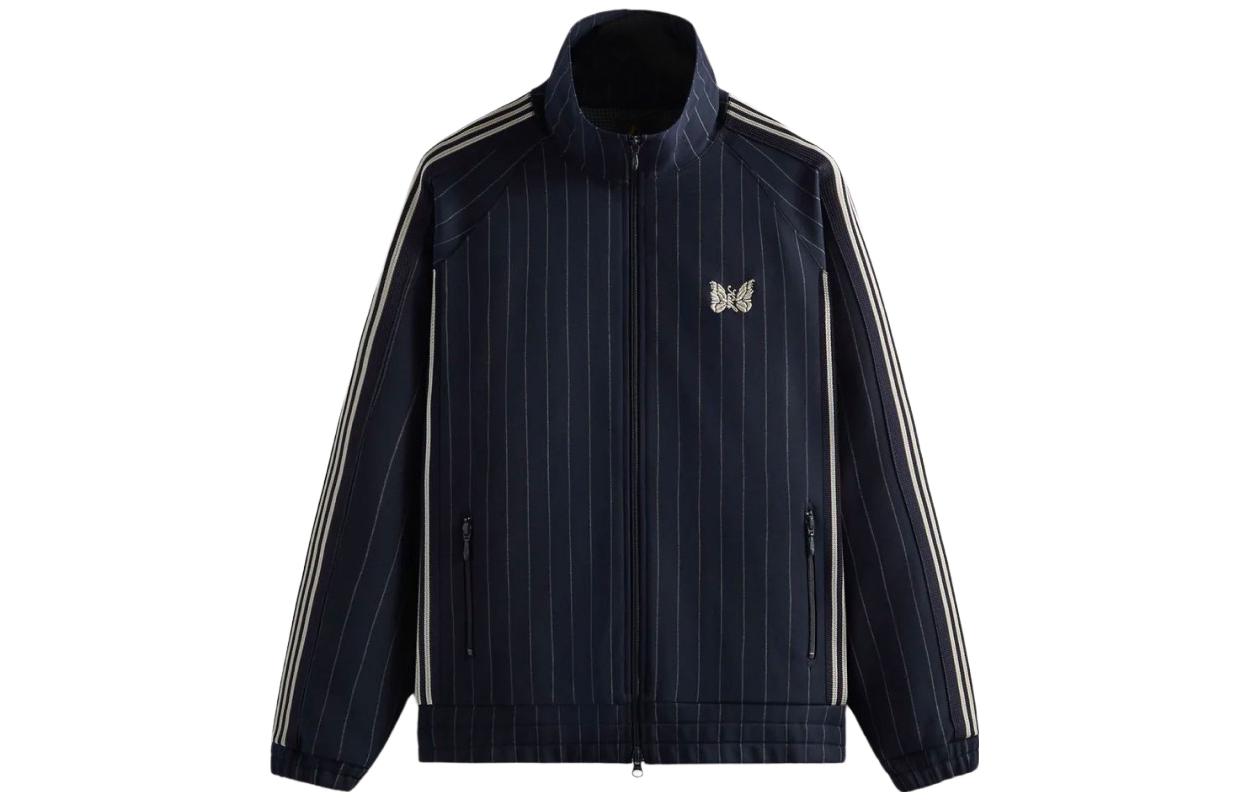 Needles Embroidered Logo Striped High-Neck Jacket Unisex Blue LQ352