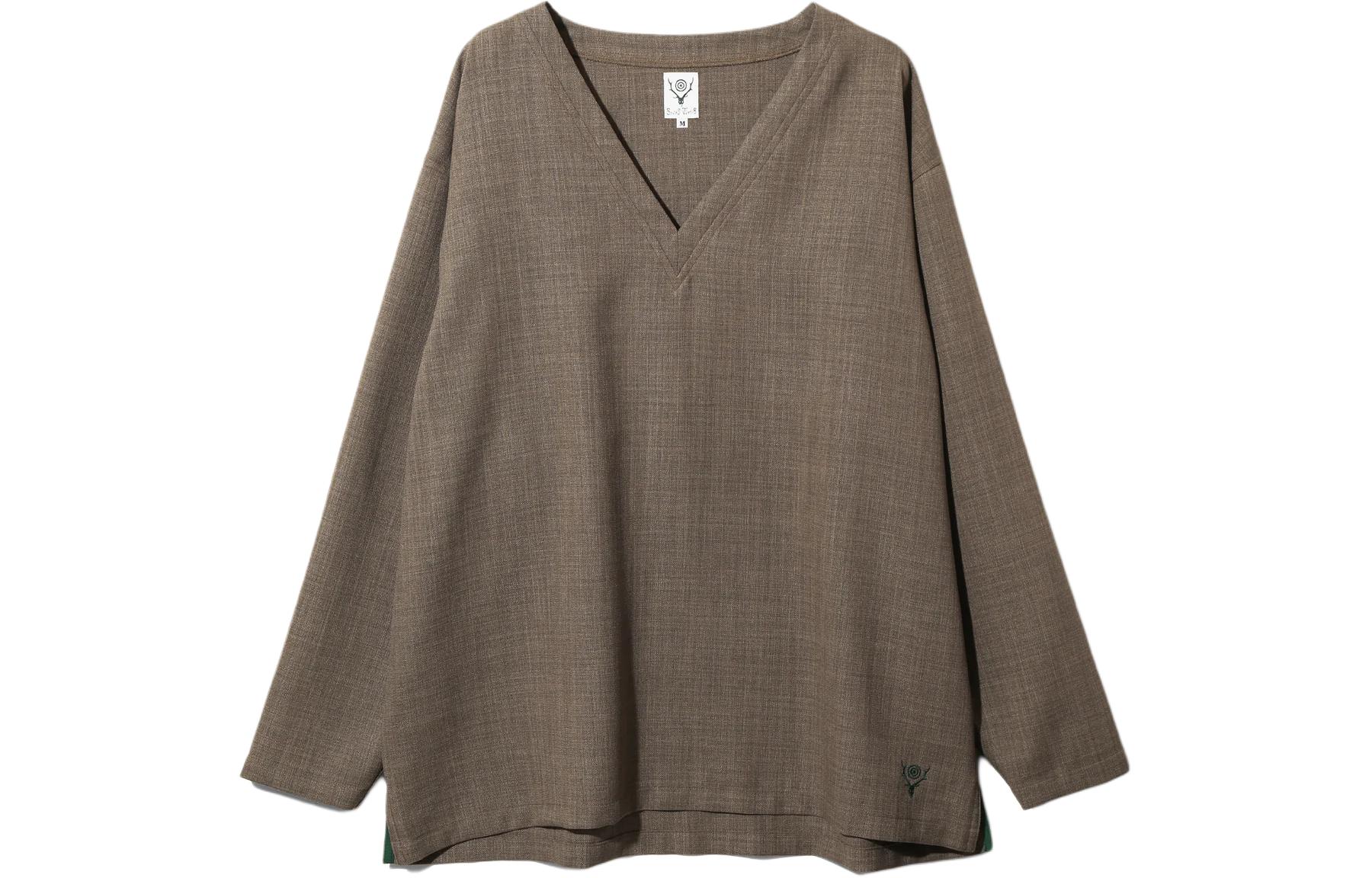 Needles Embroidered V-Neck Pullover Oversized Sweatshirt Brown Unisex OT512B