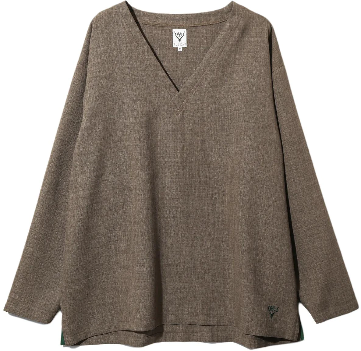 needles-embroidered-v-neck-pullover-oversized-sweatshirt-brown-unisex-ot-512-b