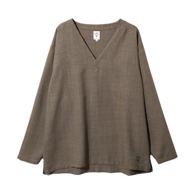 Needles Embroidered V-Neck Pullover Oversized Sweatshirt Brown Unisex OT512B
