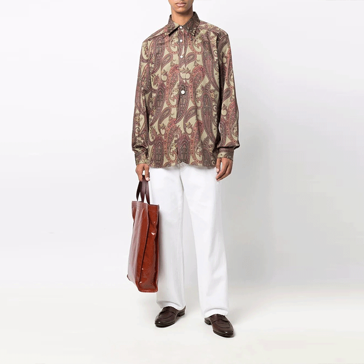 Lookbook Needles FW21 棕色佩斯利印花長袖襯衫 JO195AKHAKI