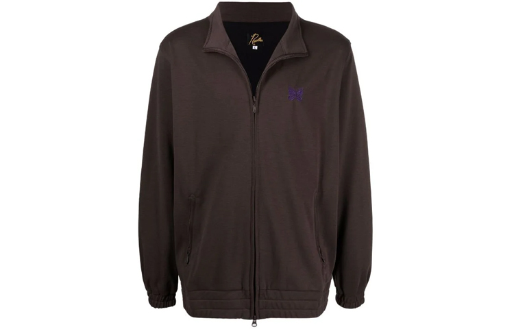 Needles FW21 Brown Solid Logo Embroidered Zip-Up Track Jacket Men JO211