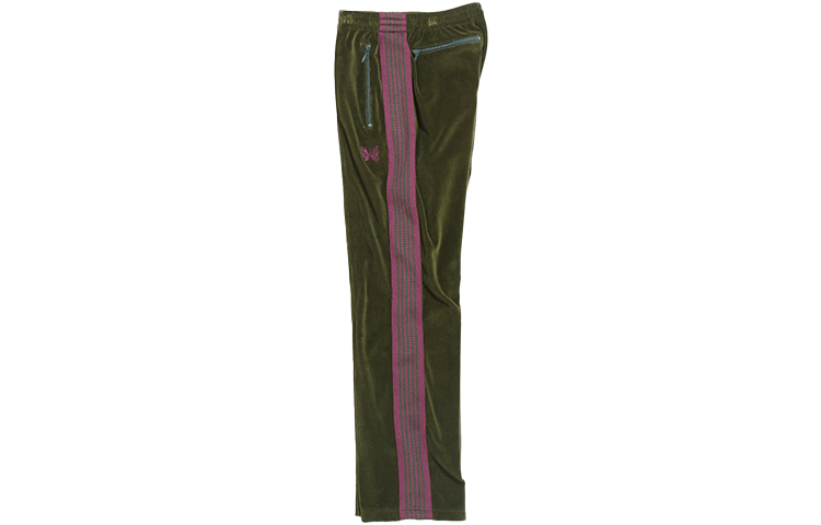 Shop Needles FW21绿色条纹拼接松紧腰运动裤男女款 JO229B