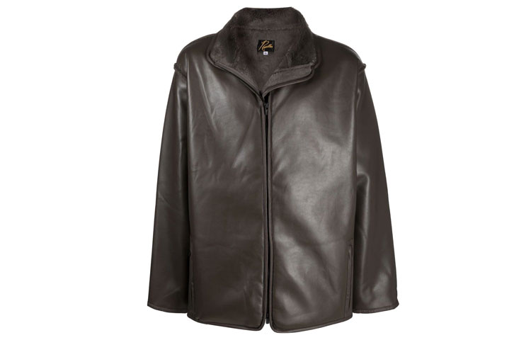 Needles FW21 Green Zip-Up Faux Leather Jacket Men JO166GREY