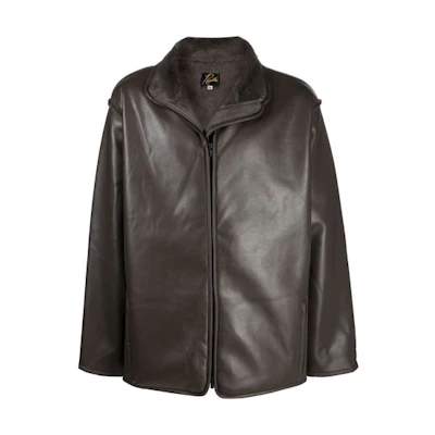 Needles FW21 Green Zip-Up Faux Leather Jacket Men JO166GREY