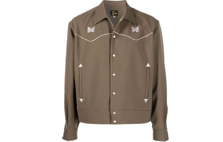 Needles FW21 Logo Embroidered Collared Jacket Olive Green () JO169OLIVE