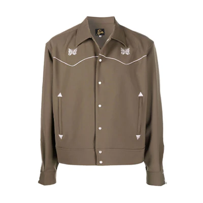 Needles FW21 Logo Embroidered Collared Jacket Olive Green () JO169OLIVE