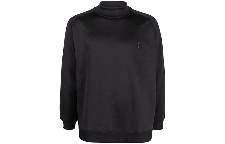 Needles FW21 Logo Embroidered Half-Turtleneck Pullover Sweatshirt Black JO232C