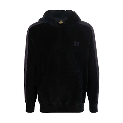 Needles FW21 Logo Embroidered Side Stripe Hoodie Black Menswear JO228C