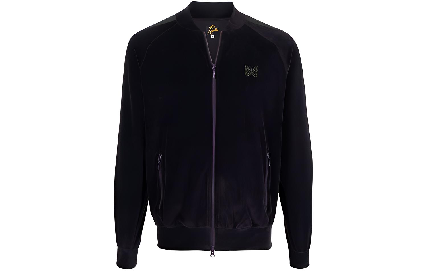 Needles FW21 Logo Embroidered Velvet Jacket Black JO227