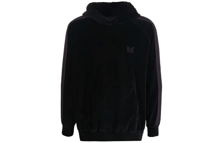 Needles FW21 Plain Side Stripe Pullover Hoodie Black JO228