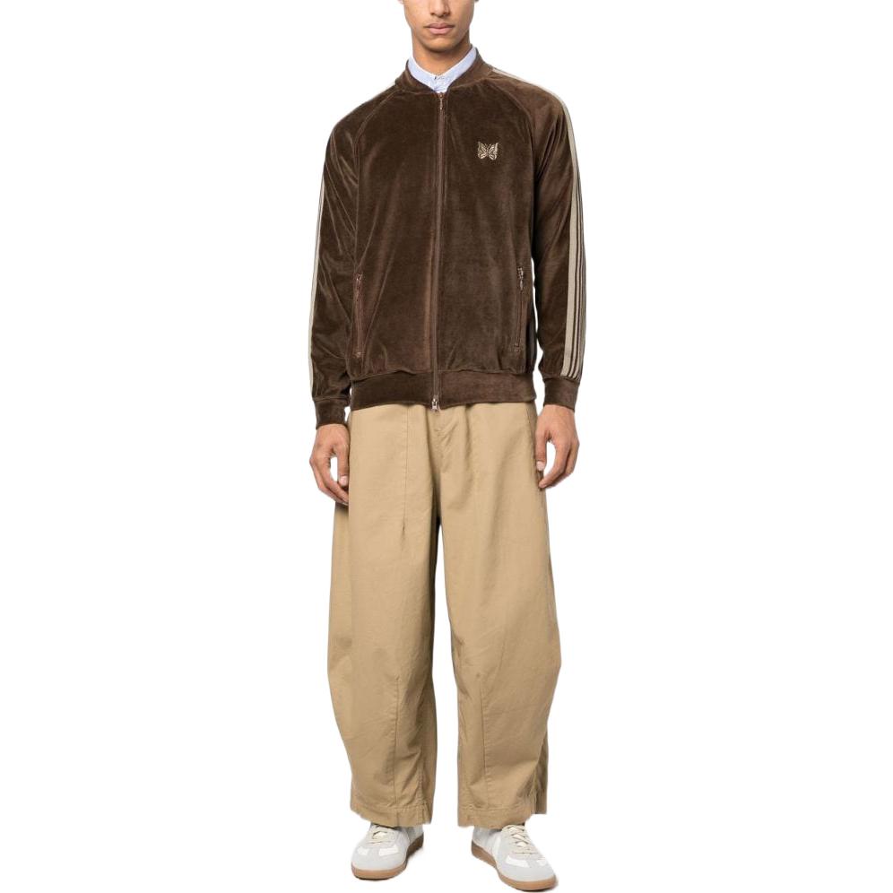 Lookbook Needles FW22 棕色天鵝絨蝴蝶刺繡飛行夾克外套. LQ234-BROWN