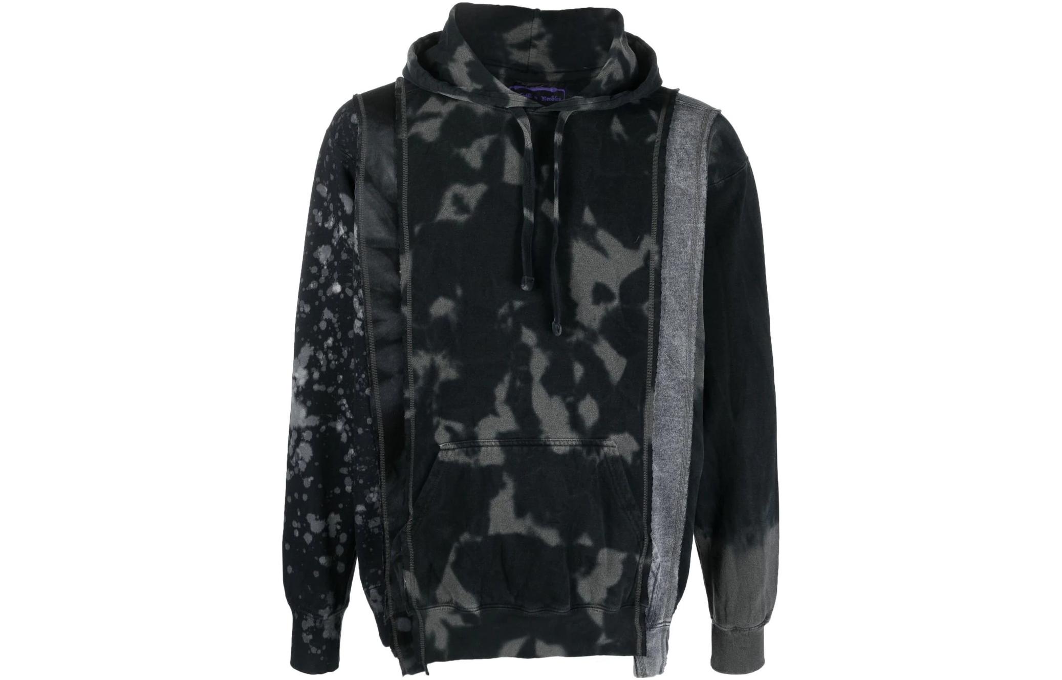 Needles FW22 Bleached Effect Drawstring Hoodie Black LQ315C