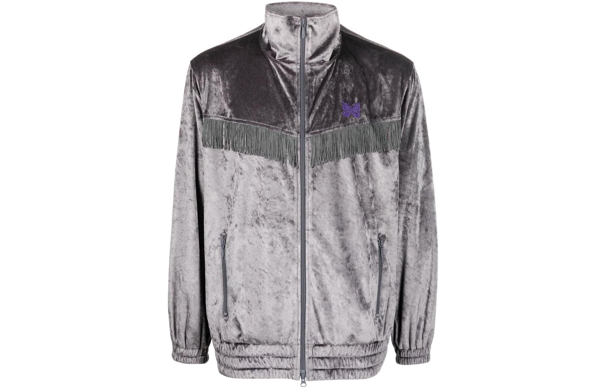 Needles FW22 Butterfly Embroidered Tassel Track Jacket Charcoal Grey IN188