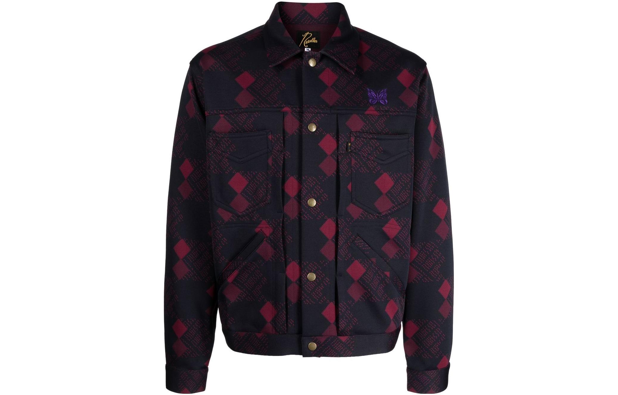 Needles FW22 Geometric Print Button-Up Long Sleeve Jacket Navy LQ220