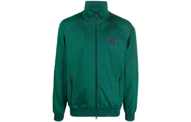 Needles FW22 Geometric Print Zip Neck Jacket Green () LQ224
