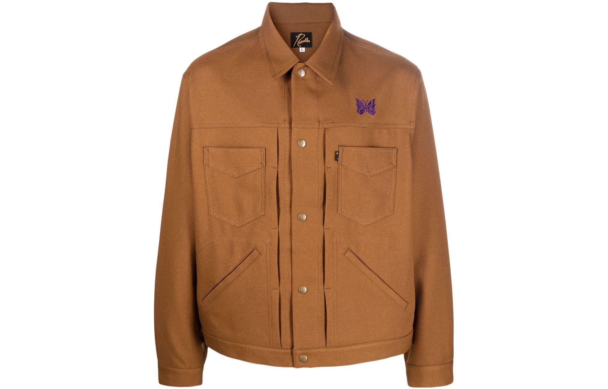 Needles FW22 Khaki Logo Embroidered Collared Button-Up Jacket LQ171