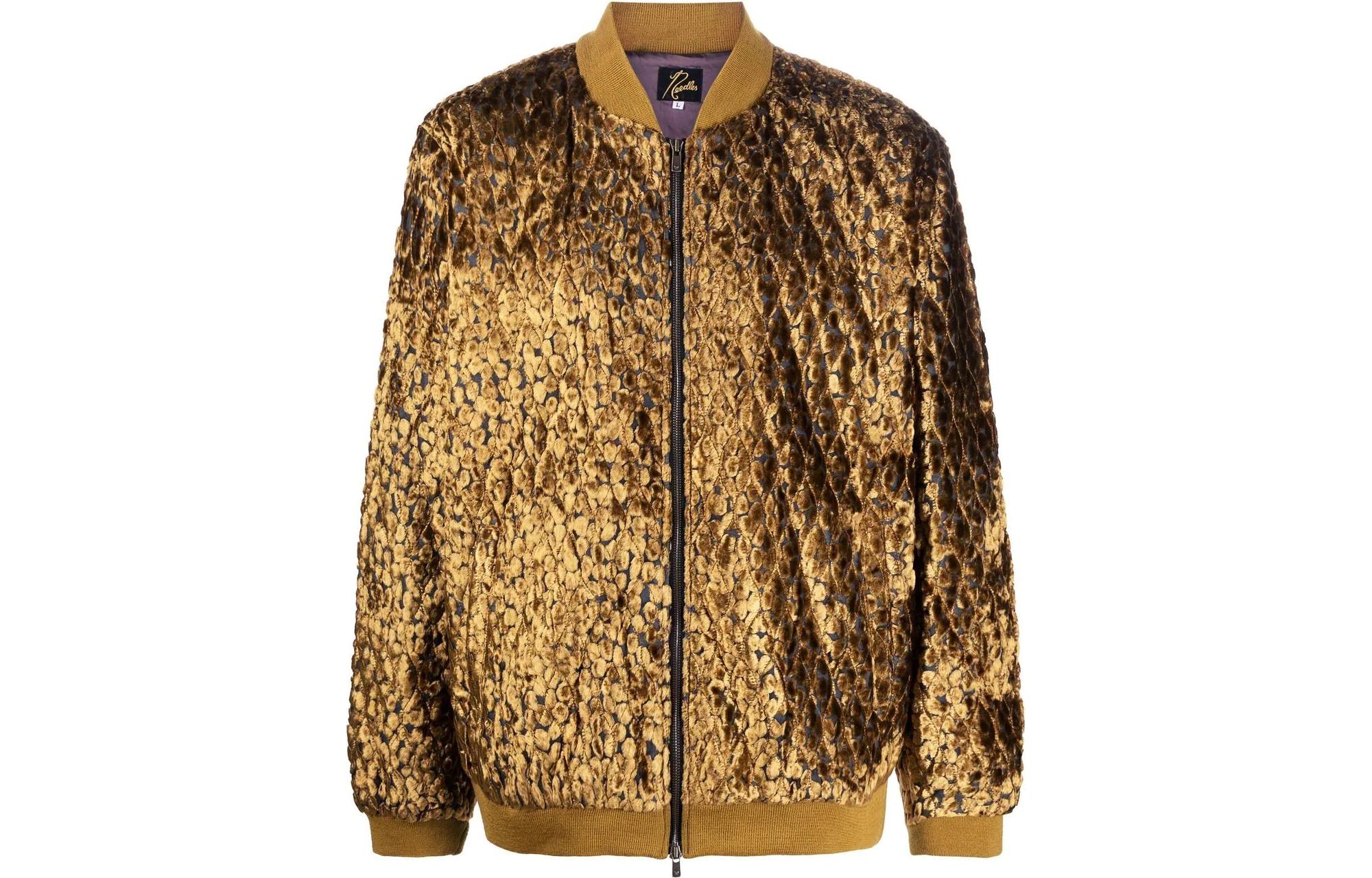 Needles FW22 Metallic Gold Zip-Up Jacket Long Sleeve Outerwear Gold LQ126