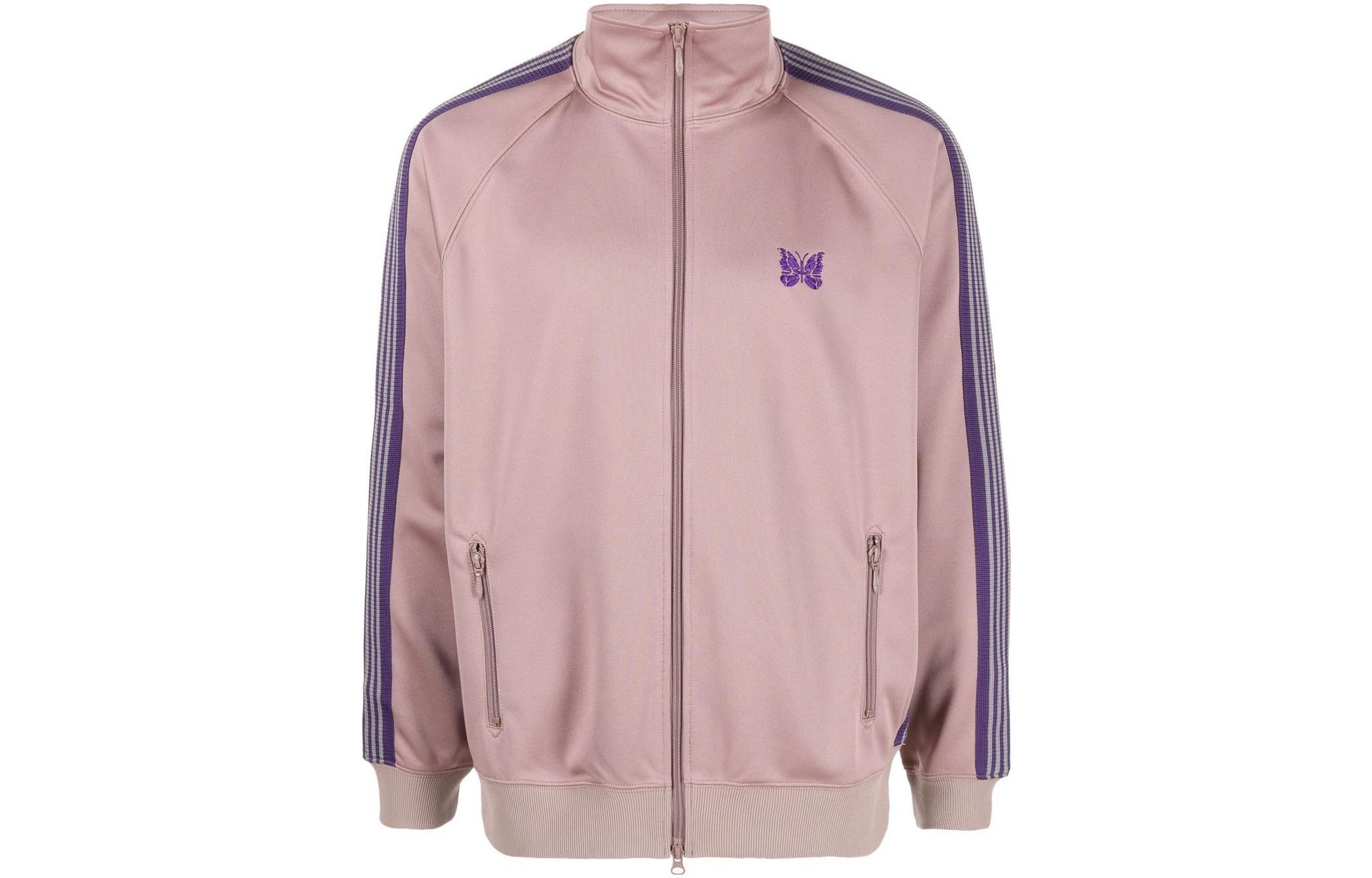 Needles FW22 Pink Striped Embroidered Logo Track Jacket LQ227ATAUPE0115