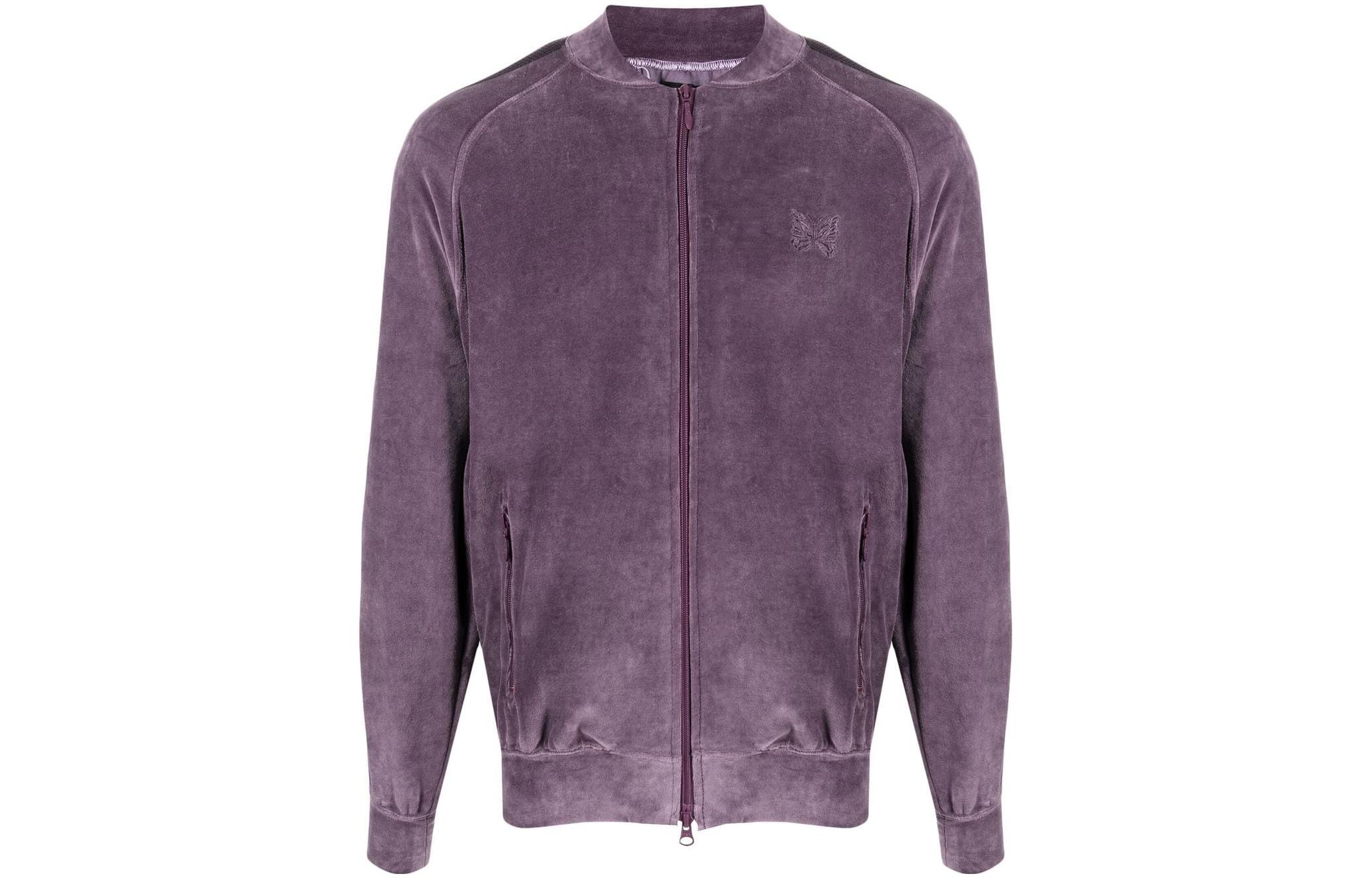 Needles FW22 Purple Butterfly Embroidered Velvet Baseball Jacket LQ234