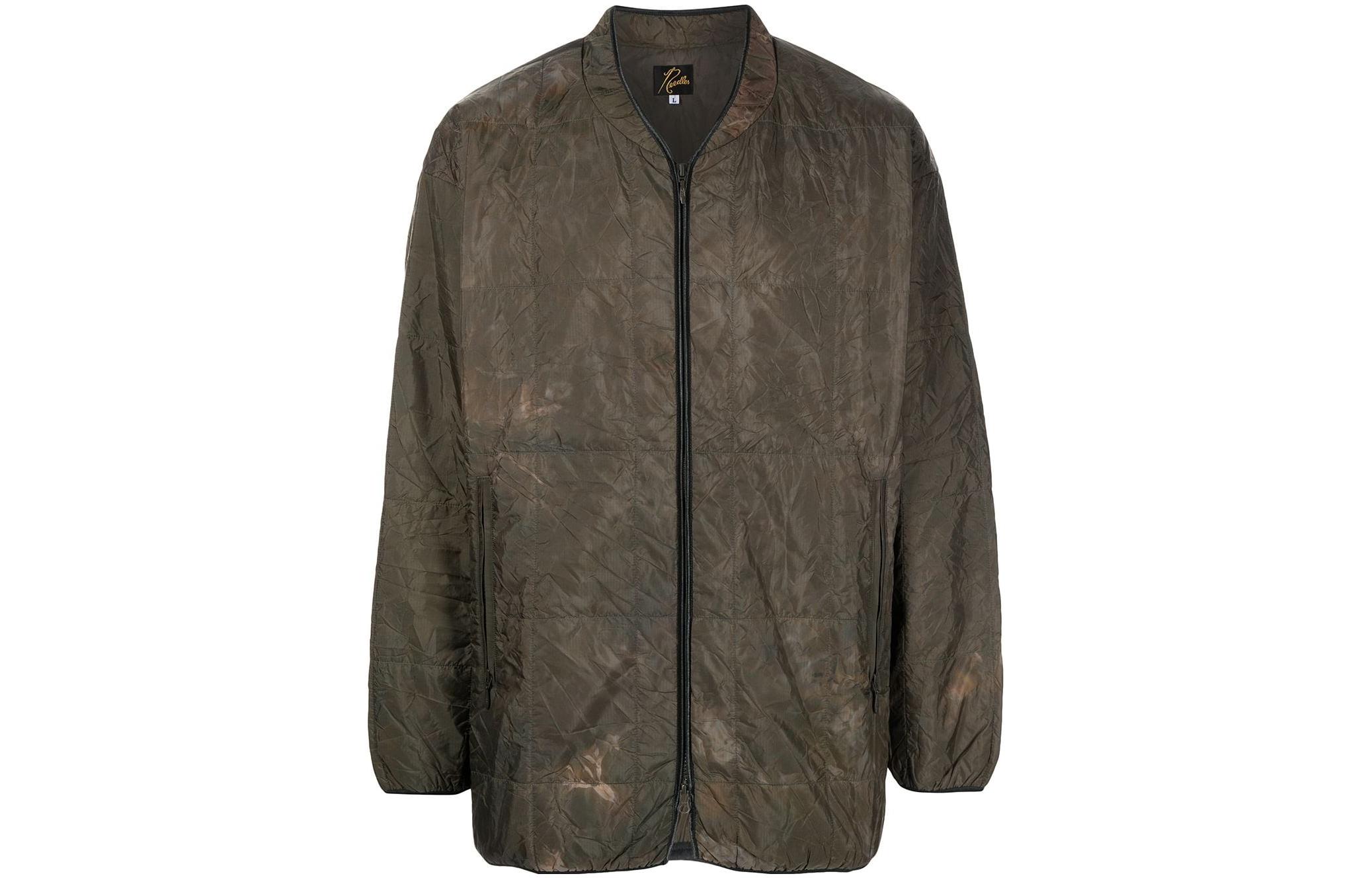 Needles FW22 Quilted Distressed Zip Jacket Brown Men JO177A