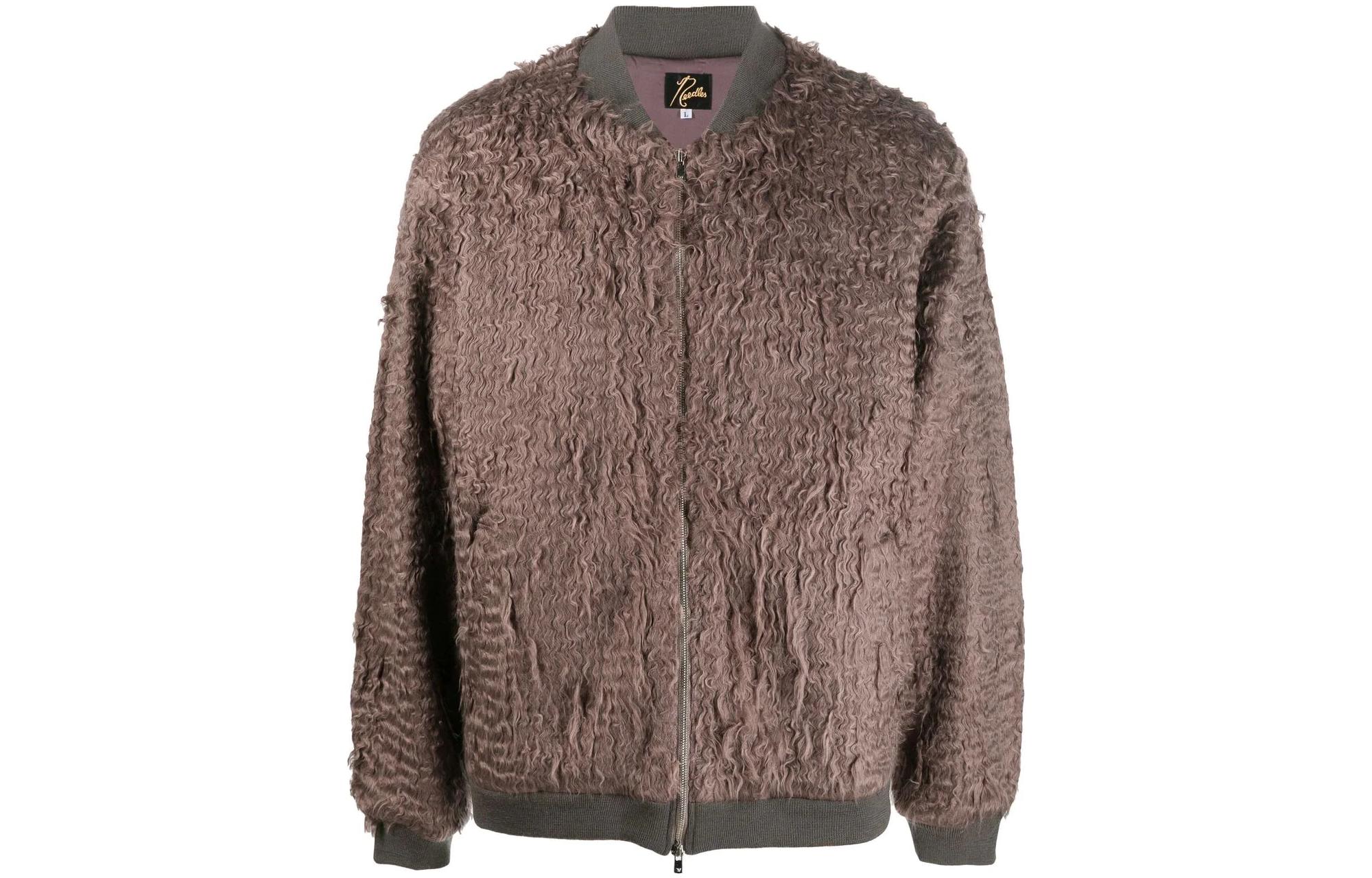 Needles FW22 Solid Fleece Texture Baseball Collar Jacket Brown Men’s LQ106