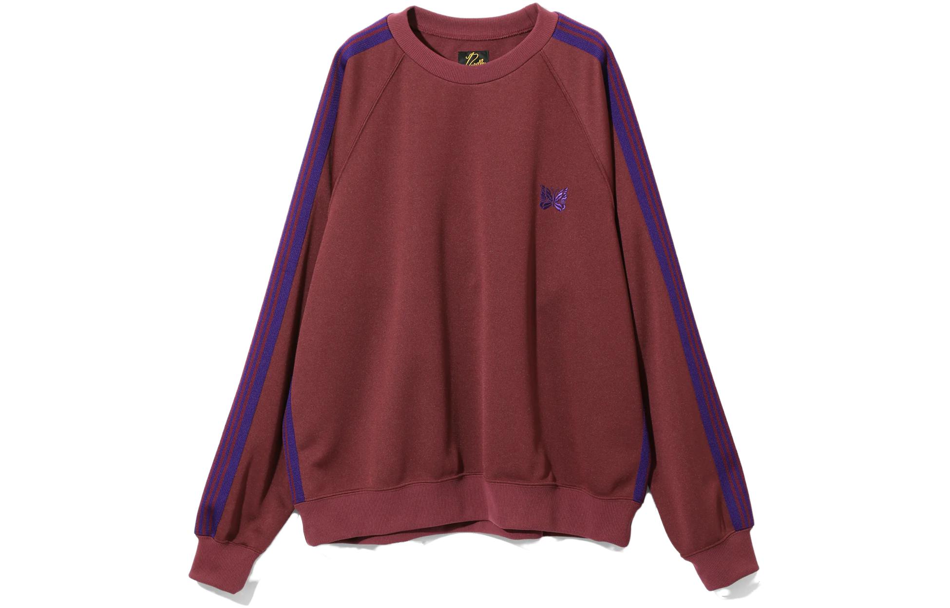 Needles FW23 Butterfly Embroidered Striped Crewneck Sweatshirt Brick Red Unisex NS245B