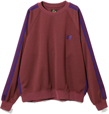 Needles FW23 Sweatshirt Unisex Jalur Brick Red dengan Sulam Rama-Rama NS245B Buy Needles FW23 Sweatshirt Unisex Jalur Brick Red dengan Sulam Rama-Rama NS245B