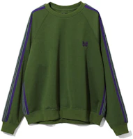 Needles FW23 Green Raglan Sleeve Crew Neck Sweatshirt Unisex Casual Top NS245A Needles FW23 Green Raglan Sleeve Crew Neck Sweatshirt Unisex Casual Top NS245A