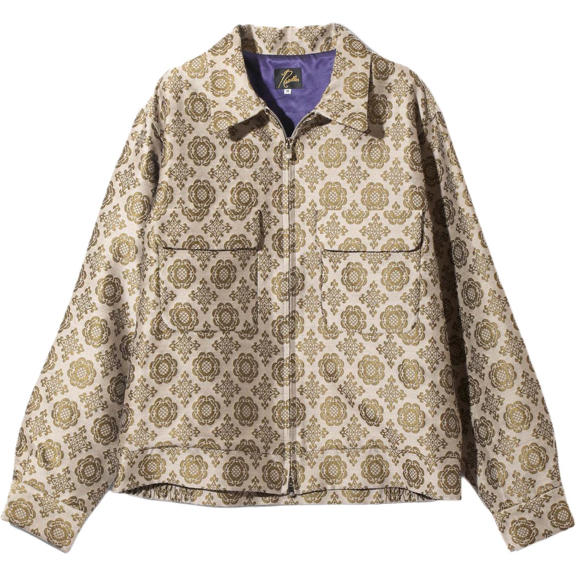 Needles Geometric Pattern Zip-Up Track Jacket Unisex Khaki PU134A