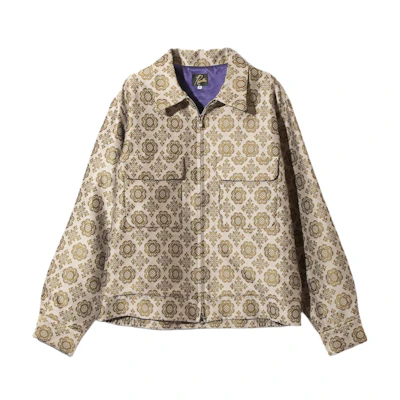 Needles Geometric Pattern Zip-Up Track Jacket Unisex Khaki PU134A