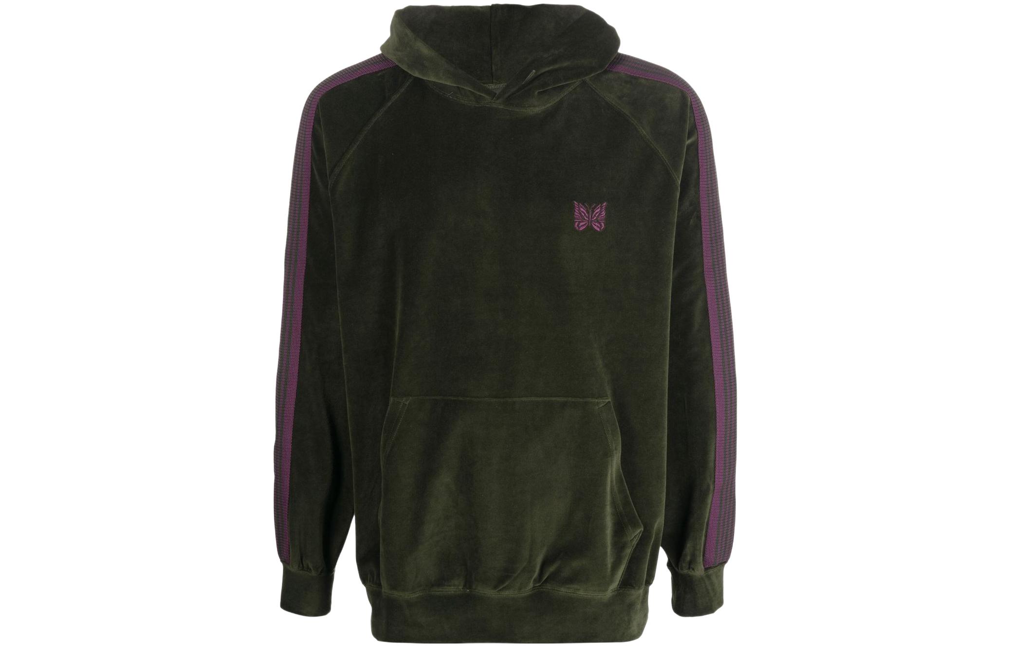 Needles Green Butterfly Embroidered Velvet Hoodie JO228-BGREEN