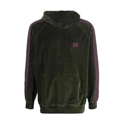 Needles Green Butterfly Embroidered Velvet Hoodie JO228-BGREEN