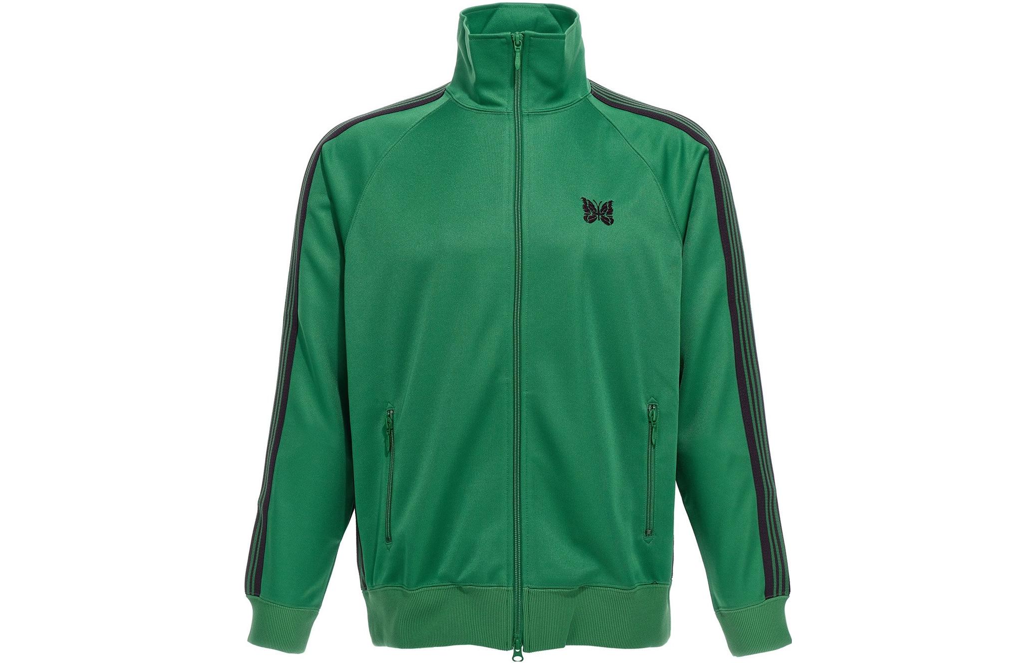 Needles Green Track Jacket with Butterfly Embroidery and Striped Design MR284CEMERALD