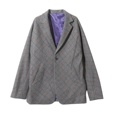Needles Grey Plaid Flannel One-Button Loose Fit Jacket PU146B