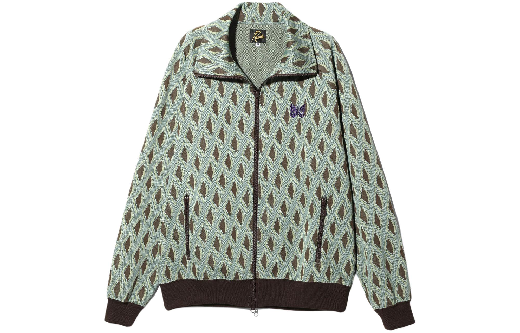 Needles Jacquard Butterfly Collared Zip Jacket Unisex Teal Green. OT224A