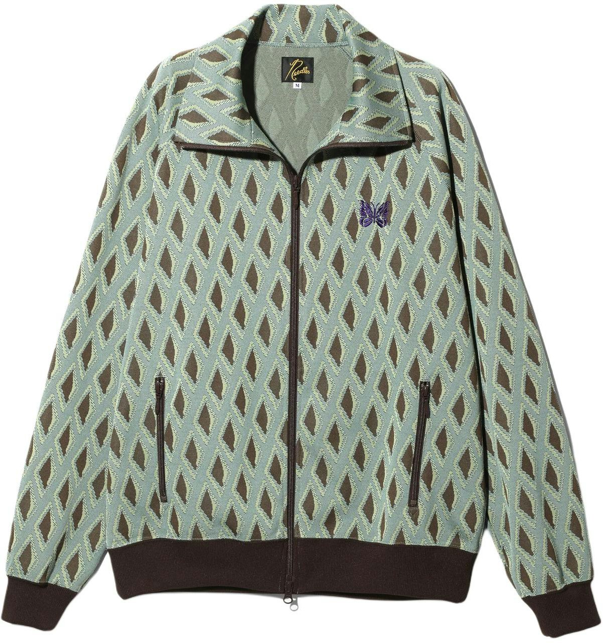 needles-jacquard-butterfly-collared-zip-jacket-unisex-teal-green-ot-224-a