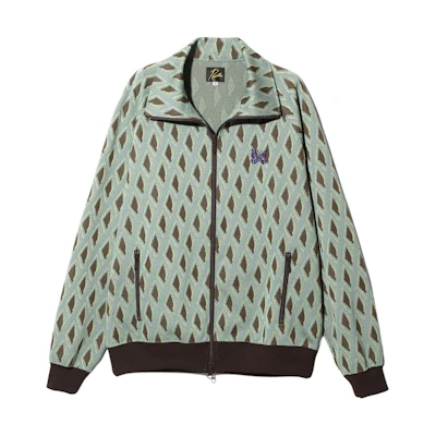 Needles Jacquard Butterfly Collared Zip Jacket Unisex Teal Green. OT224A
