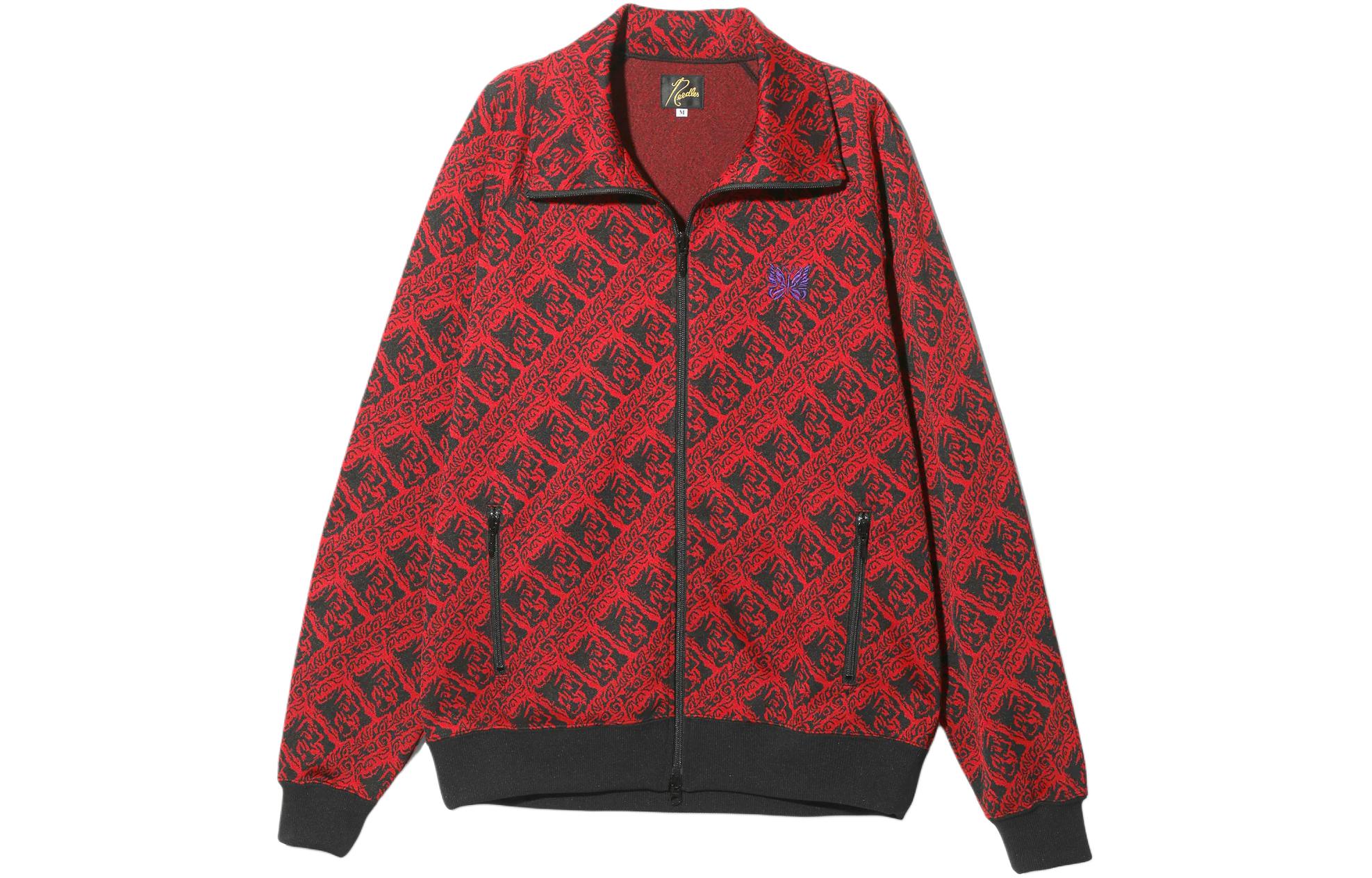 Needles Jacquard Butterfly Collared Zip Jacket Unisex Red OT224B