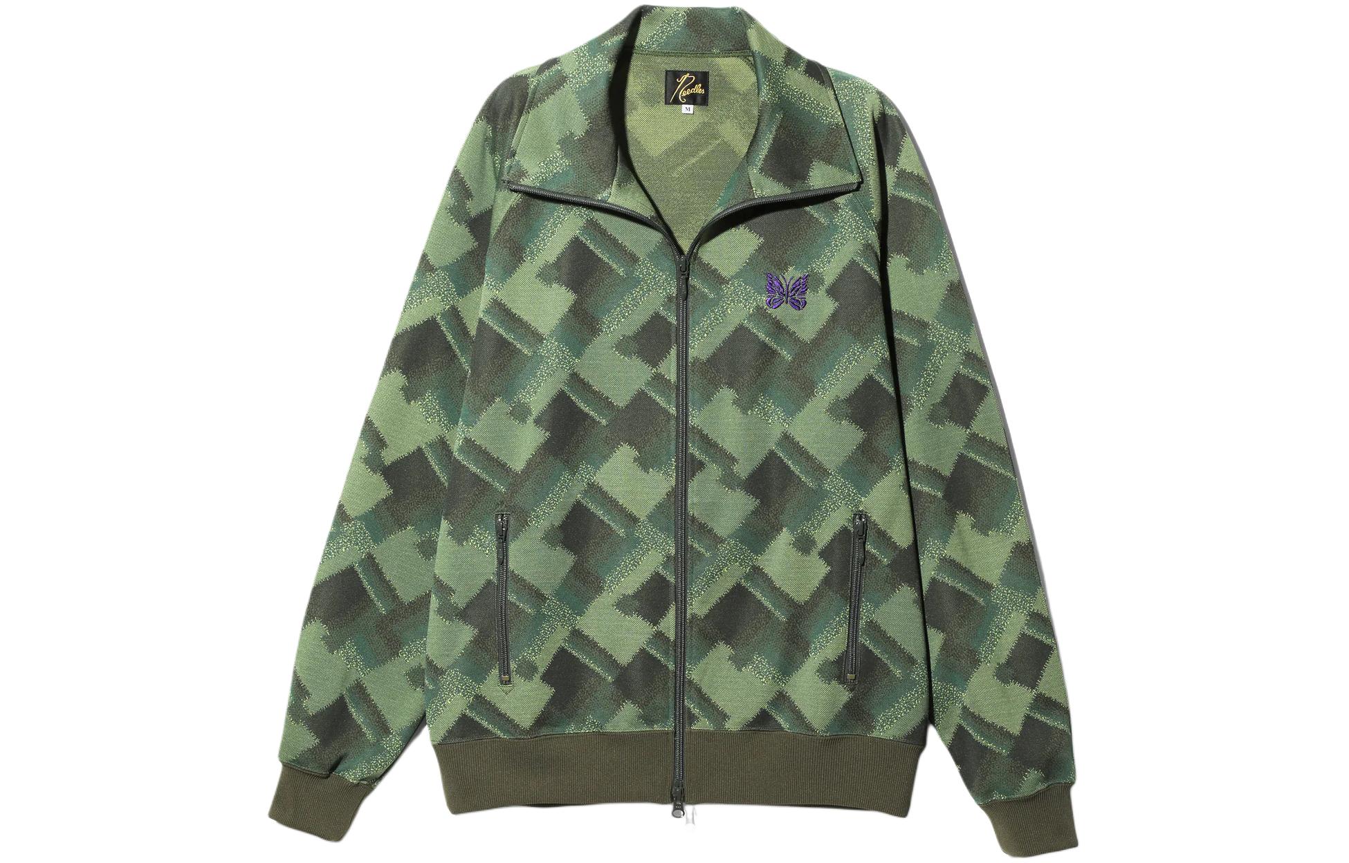 Needles Jacquard Butterfly Zipper Jacket Unisex - Dark Green OT224E