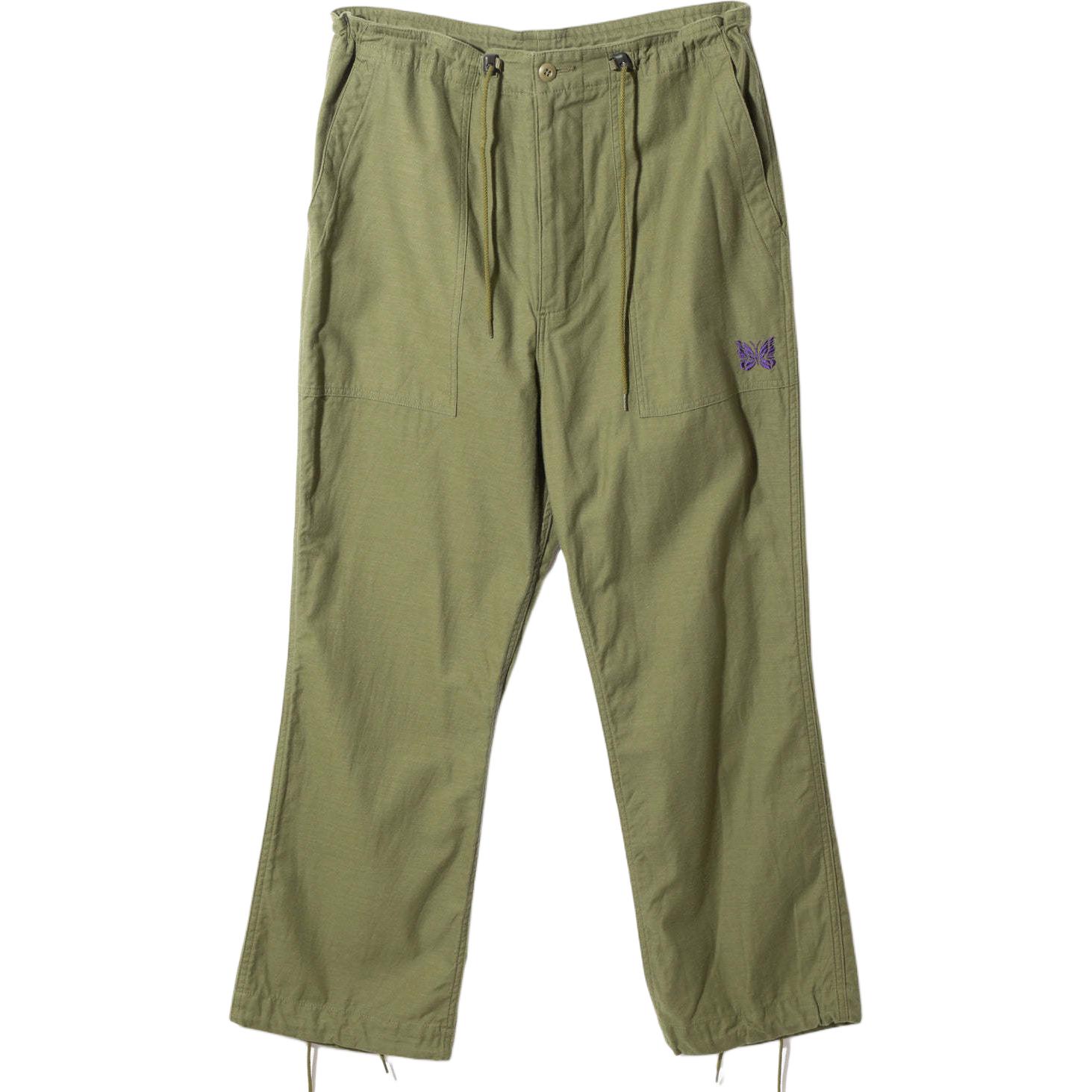 Needles Logo Embroidered Drawstring Casual Pants Olive Green Mens. PU240B